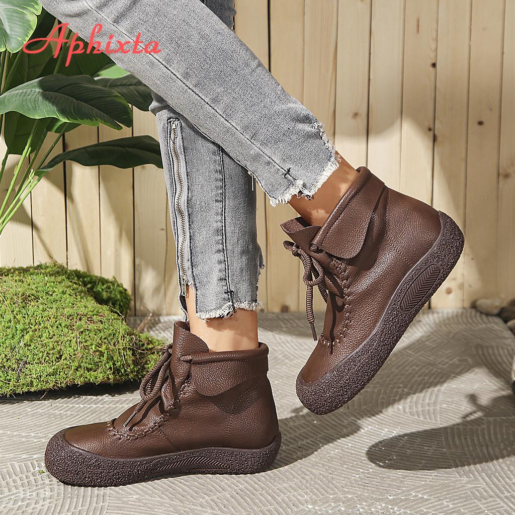 Fashion Aphixta Coffee Ankle Boots For Women Lace Up Chunky Heel Modern Short Boot Casual Woman Ankle Boots Woman Booties