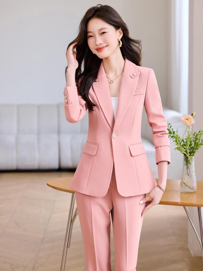 Off-White Women's Blazer & Micro-Flare Pants Set: Autumn/Winter Professional Suit with Waist-Cinching for High-End Style
