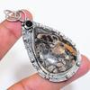 Natural Turritella Fossil, Spinel 925 Sterling Silver Jewelry Pendant 2.68" ZS-21
