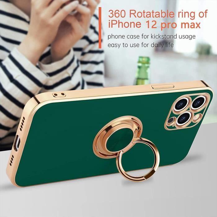 Coque de protection pour iPhone 15 Pro Max - BOOLING - Silicone Souple - Vert Nuit - Elégant - Anneau Support