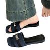 Französische High-End Sommer Damen Ein-Wort quadratischer Kopf coole Slipper, mit kleiner silberner Schnalle lässige Damen Halbslipper