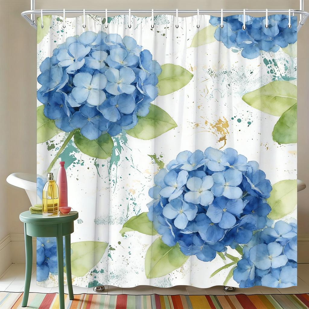 Watercolor White Gardenia Flowers With Green Leaves Waterproof Shower Curtain For Bathroom Decor