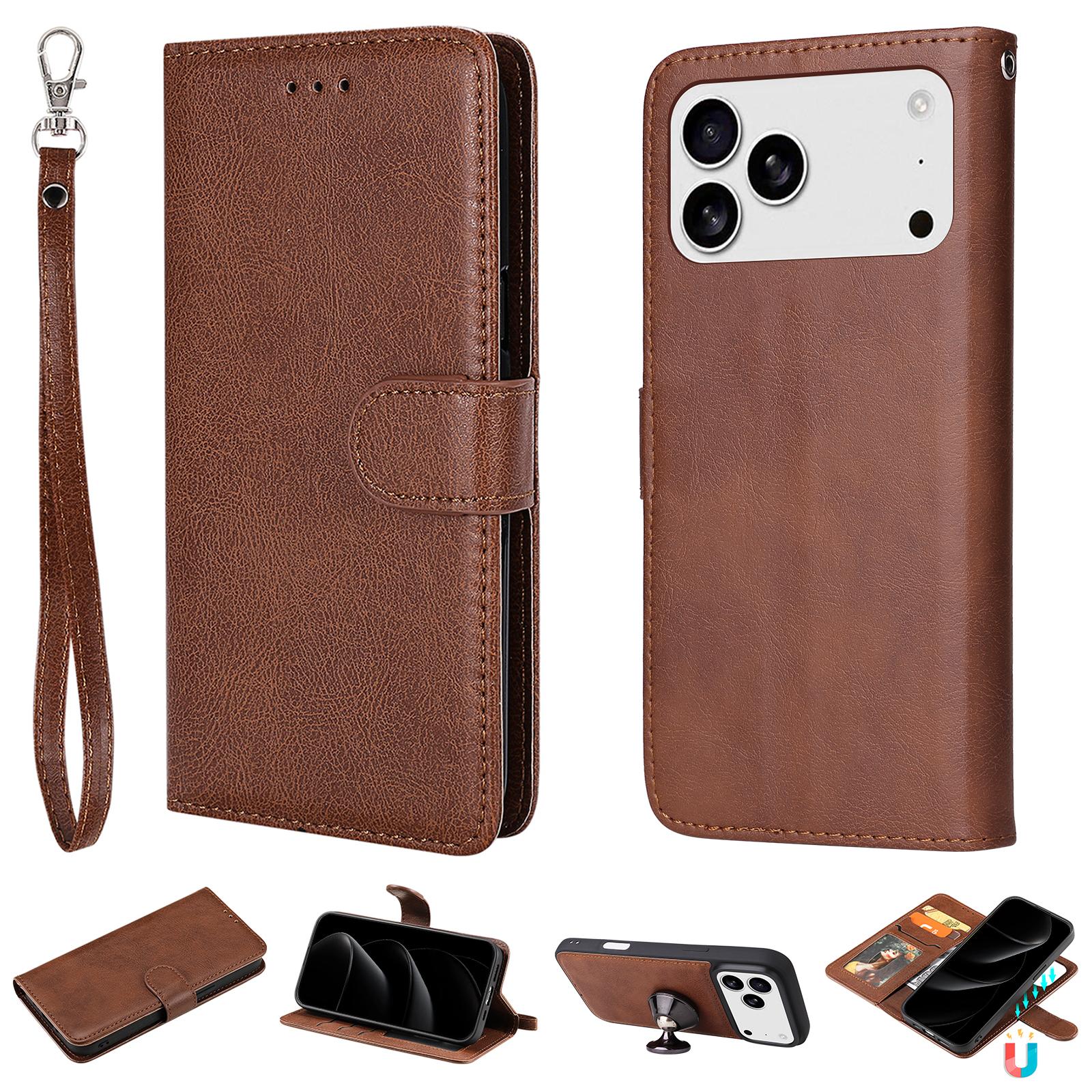 

For iPhone 17 Pro Max Case 2 in 1 Detachable Magnetic Leather Wallet Mobile Cover with Strap