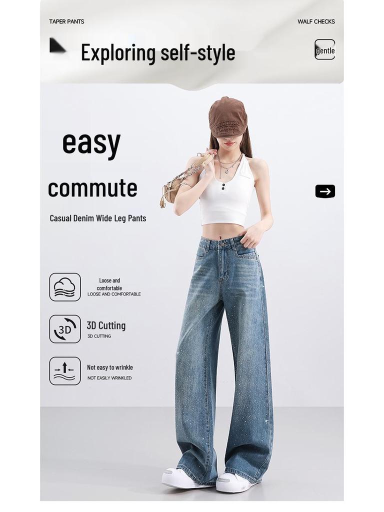 Full Sky Diamond Rhinestone Wide Leg Sparkle High Waist Slimming Jeans
