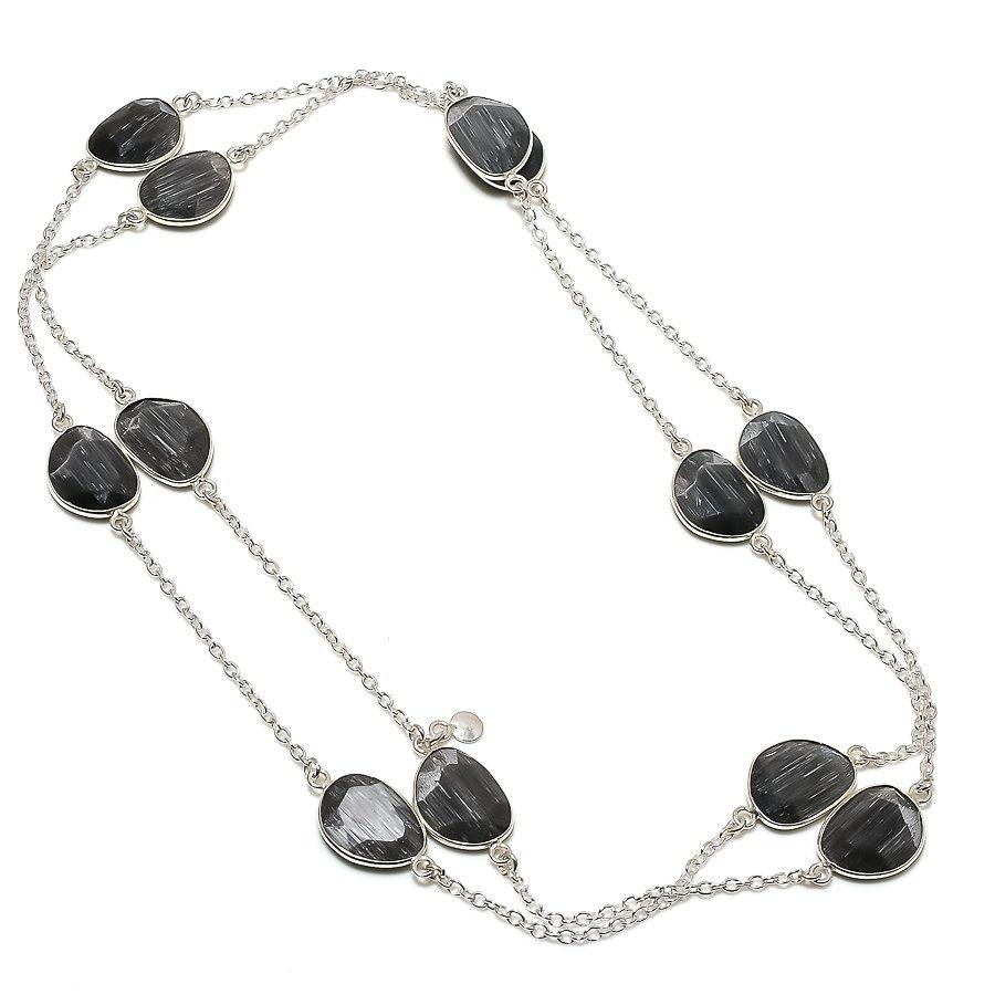 

Ожерелье из серебра 925 пробы с натуральным черным камнем шпинелью 36 дюймов e8J85