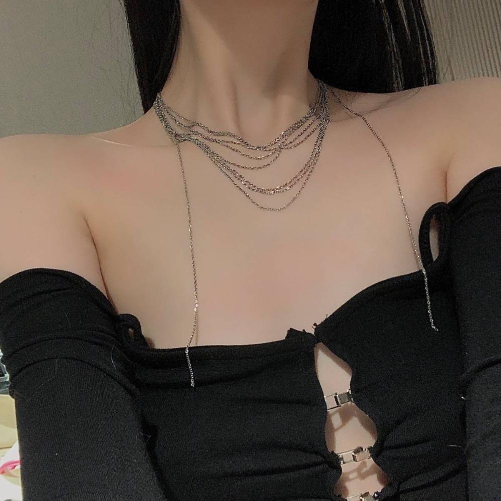 Glitter Multi Layer Necklaces Sparkling Long Sweater Chain Fashion Flash Fringe Necklace  Wedding