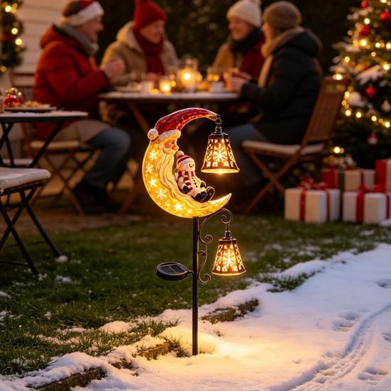 Year Round Outdoor Garden Decor Solar Christmas Stake Light, 31.5 Inch Santa Snowman LED Pathway Lights, Warm Lawn Ornaments Waterproof Metal