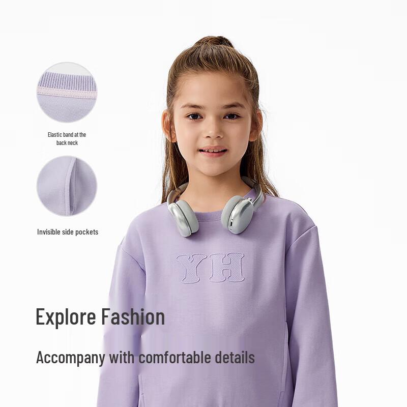 YEEHOO Girls' Solid Color Round Neck Sweatshirt