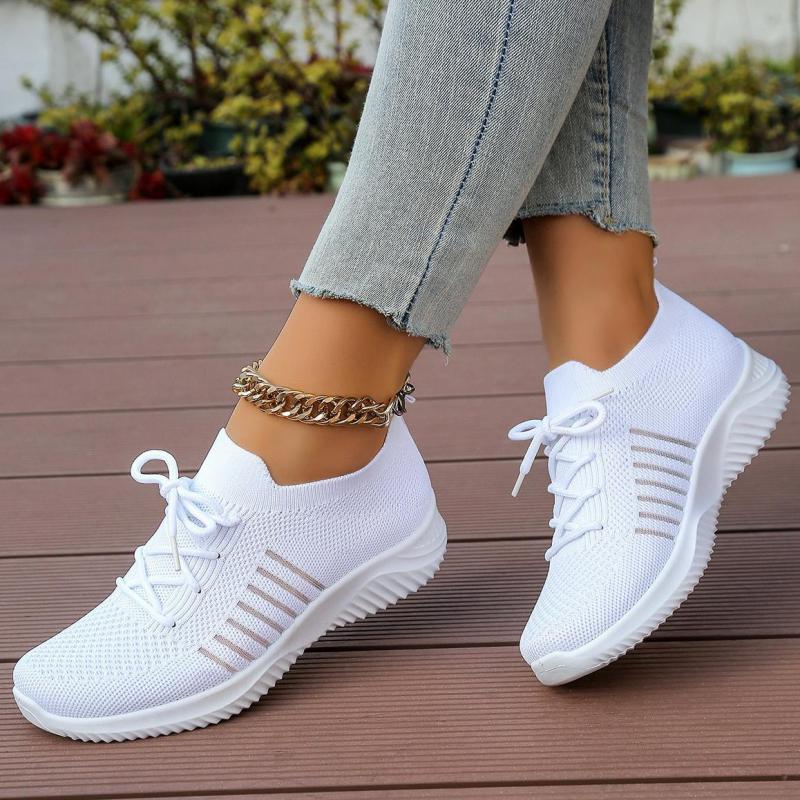 Fashion White Platform Sneakers For Women Summer 2025 Mesh Breathable Flying Shoes Woman Lace Up Tennis Casual Flats Vulcanized Shoes