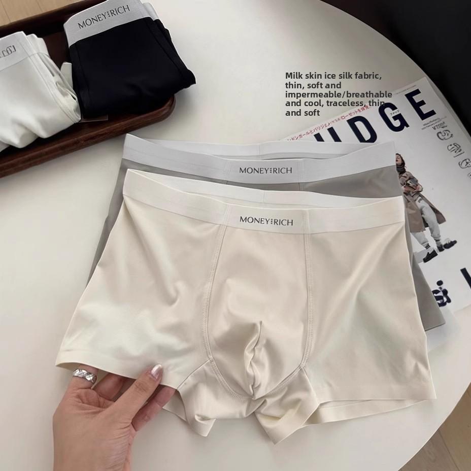 Men's Spring and Autumn Pure Color 7A Antibacterial Crotch Ice Silk Cool Breathable Flat Angle Underwear
