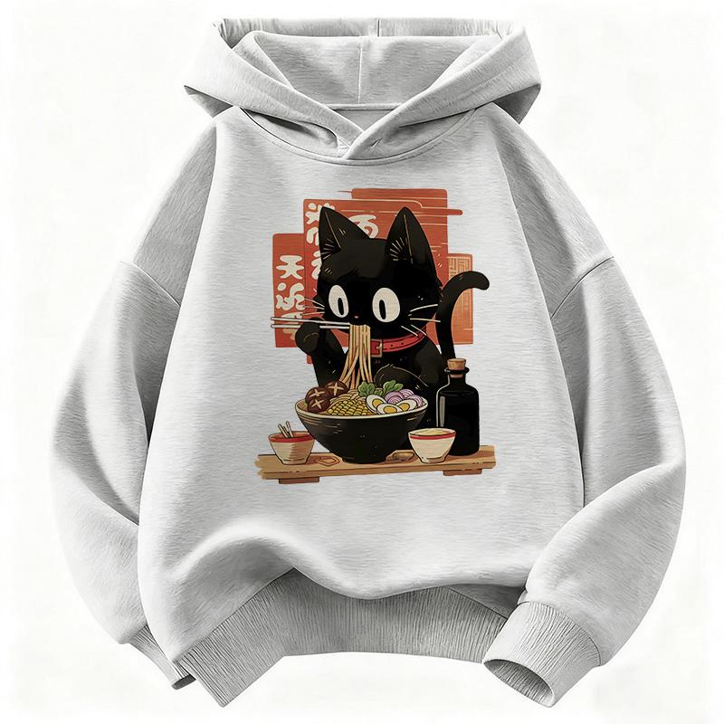 Sudadera con Capucha Vintage de Gato Ramen para Niños, Sudadera Linda de Manga para Niños y Niñas, Sudadera Casual de Otoño Invierno