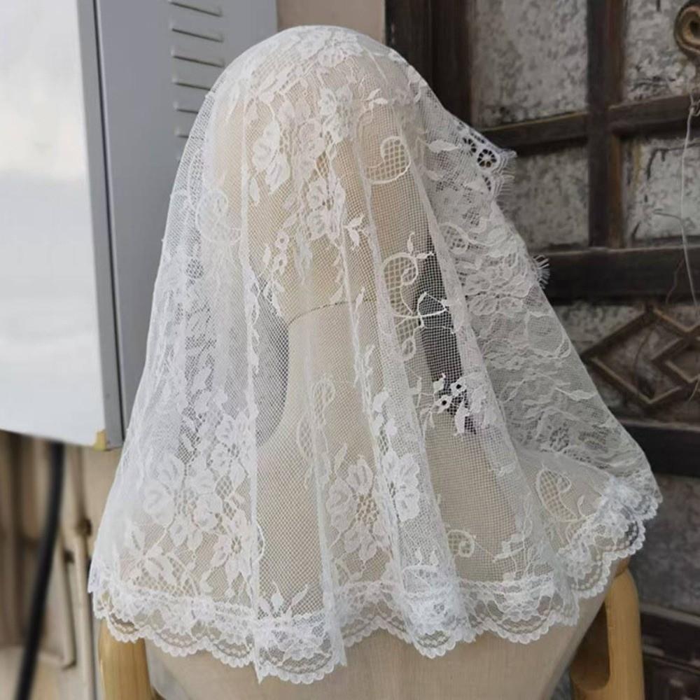Hollow Wedding Lace Shawl Lace Trim Bride Head Gauze Elegant Veil Prayer Shawl  Party