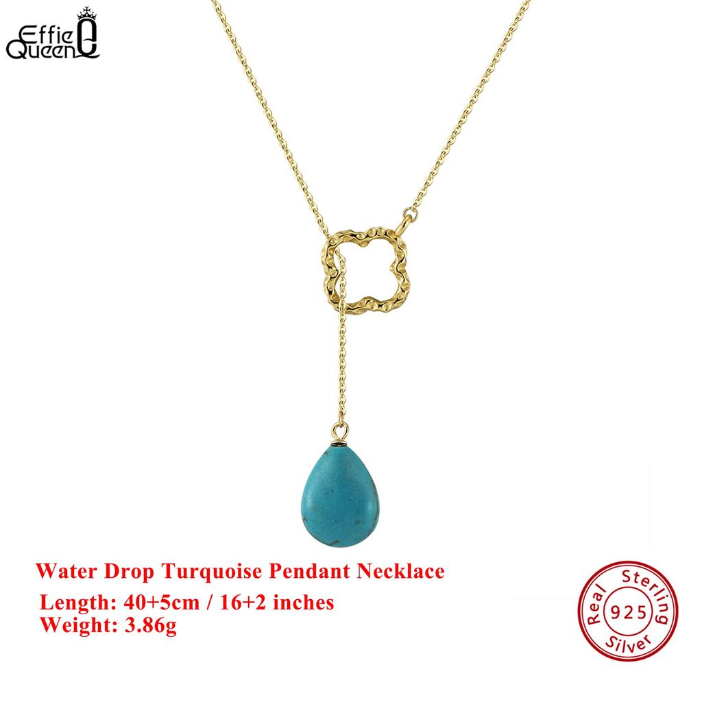 EFFIE QUEEN 100% S925 Silber 14k Gold Wassertropfenförmiger Türkis Anhänger Halskette Natürlicher Schmuck für Damen Bankett Party GMN47