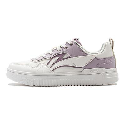 Li Ning Qingyun Soft Classic Low-Top Casual Shoes Women Sneakers White Purple AGCU388-3