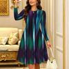 Women Long Sleeve Round Neck Midi Dress Abstract Watercolor Floral Stripe Plum Blossom Dot Print Flared Casual Dress