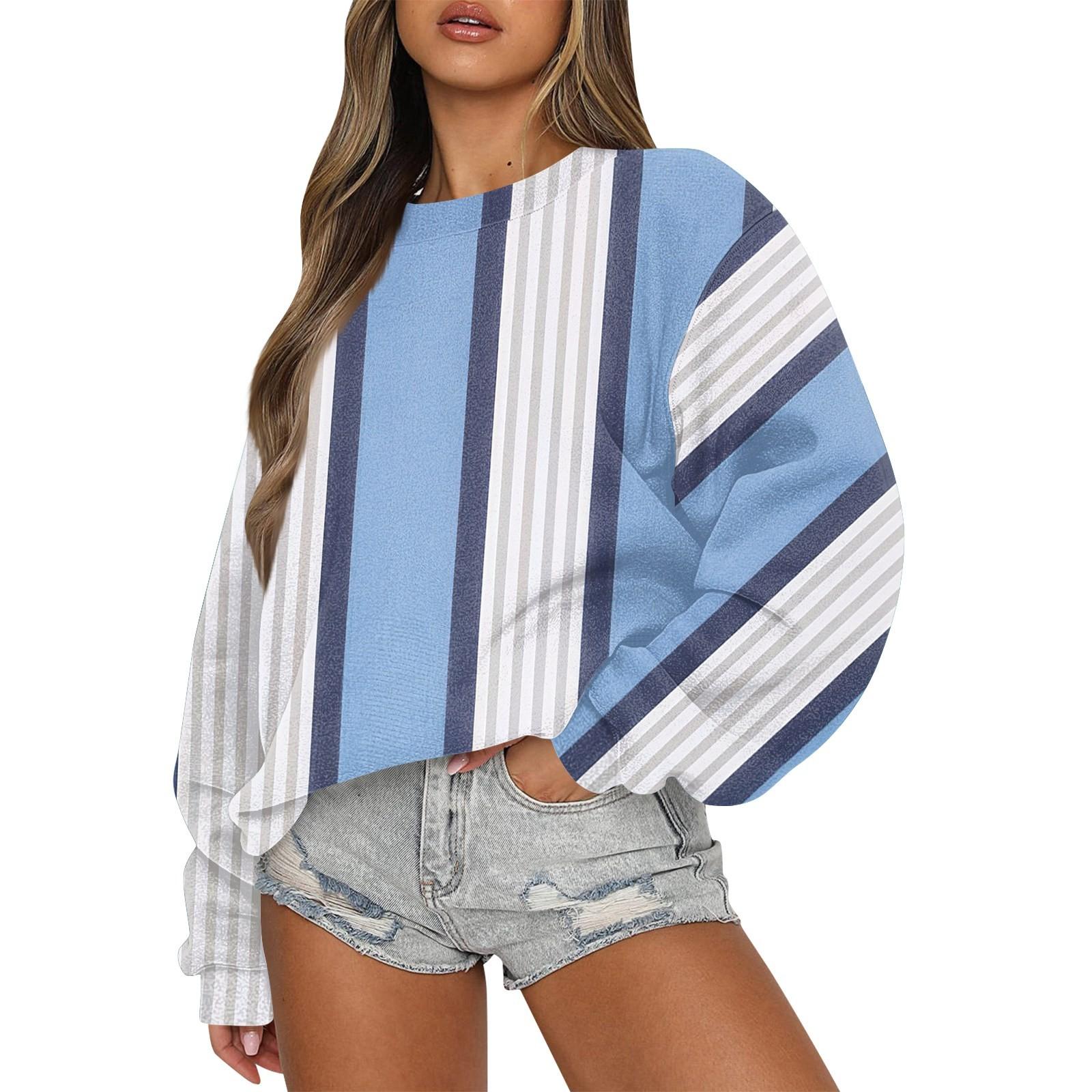 

Женский повседневный модный удобный свободный свитер с круглым вырезом и длинными рукавами с разноцветным принтом XL небесно-голубой