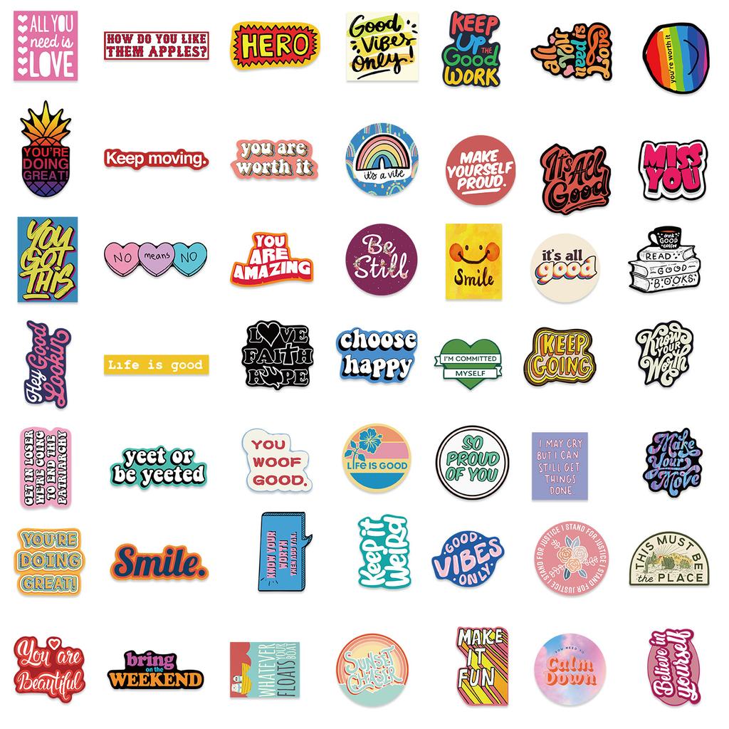 100 Colorful Inspirational English Phrases Graffiti Stickers Decorate Notebook Suitcase DIY Waterproof