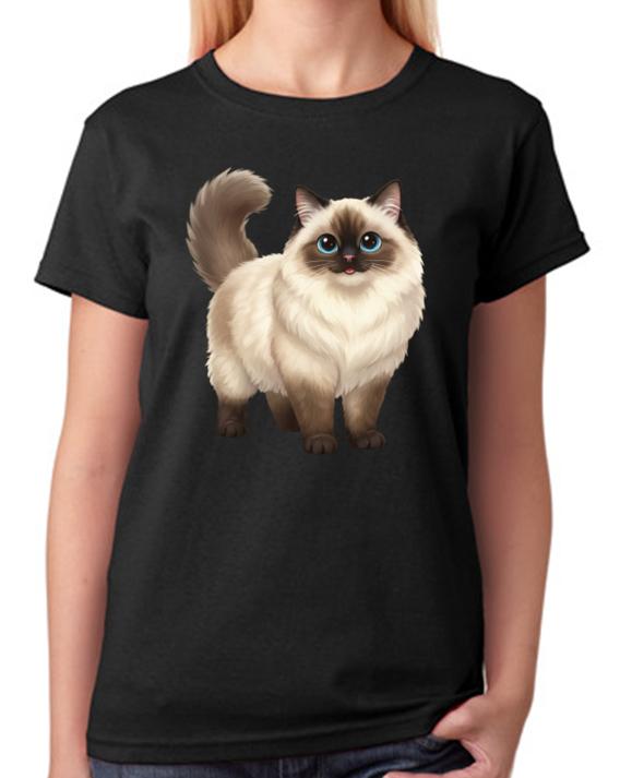 Cute Ragdoll Cat Illustration Ladies T-Shirt Cat Lover Animal Art Tee S
