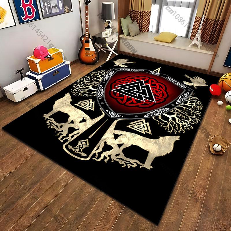 Norse mythology symbol and animals carpet Yoga living room room decor children's crawling mat doormat area rug games mat