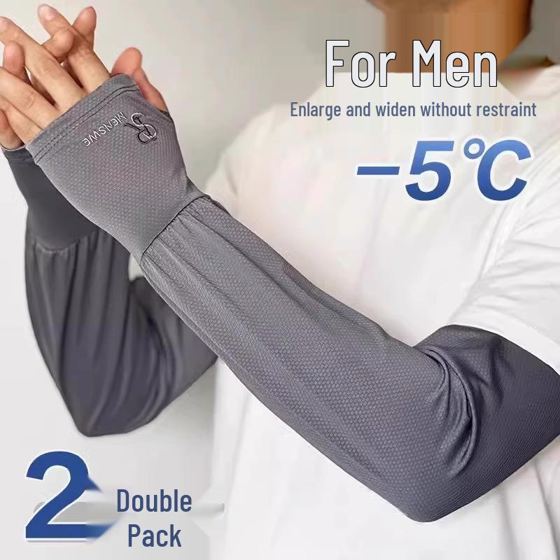 Herren Extra Lange Eisseide Sonnenschutz Armstulpen - Übergröße, Lockere Passform, Anti-UV