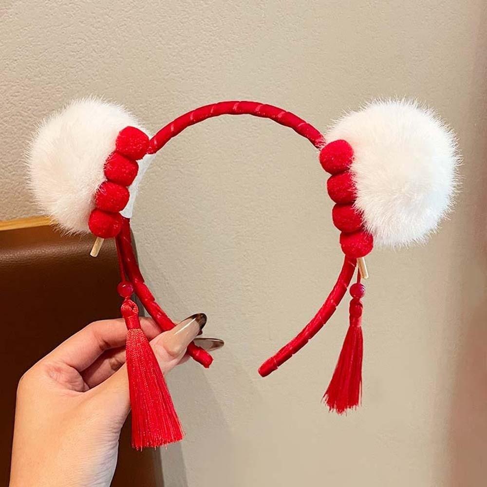 Lion New Year Tassel Hair Hoop Embroidered Bow Ancient Style Hair Clips Winter