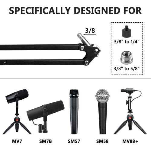 Geekria for Creators Microphone Arm Compatible with Shure MV88+, SM7B, MV7, MV7X, and SM57, Microphone Boom Arm Mount Adapter, Suspension Stand, and D
