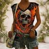 Women Plus Size V Neck Wide Short Sleeve Fire Phoenix Printed Black Straight Hem T Shirt