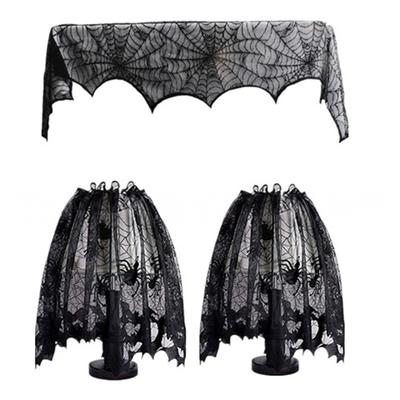 Ghostly Pattern Tablecloth Table Runner Light Cover Set Halloween Decorations For Desk Mantels Holiday Party Supplies