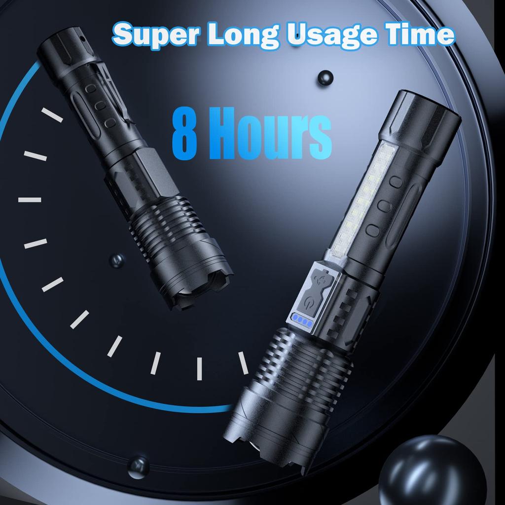 Kodect 2pcs Powerful XHP50 LED Flashlight Waterproof 18650 Torch With Side Light 7 Modes Camping Fishing Lantern USB Rechargeable Zoom Lamp