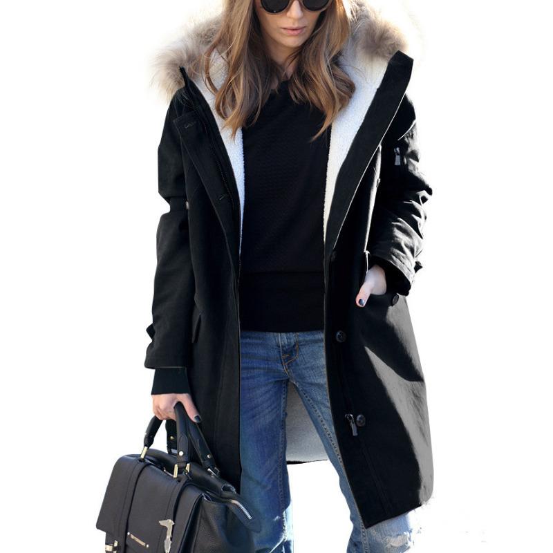 

Осенне-зимнее женское пальто с меховым воротником и капюшоном, длинное 5XL