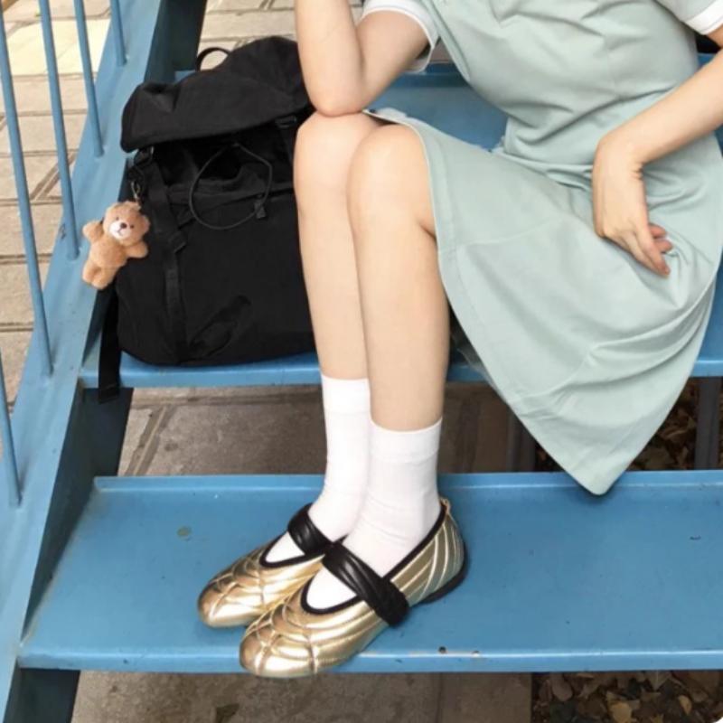 Fashion Comfort Round Toe Shallow Soft Leather Flats Women Fashion Sewing Design Brand Mary Jane Shoes Concise Lightweight Casual Shoes