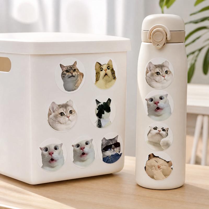 Funny Cat Meme Round Stickers Roll Cute Pet Expression Sealing Label Diy Gift Box Scrapbook Decor Reward Stickers