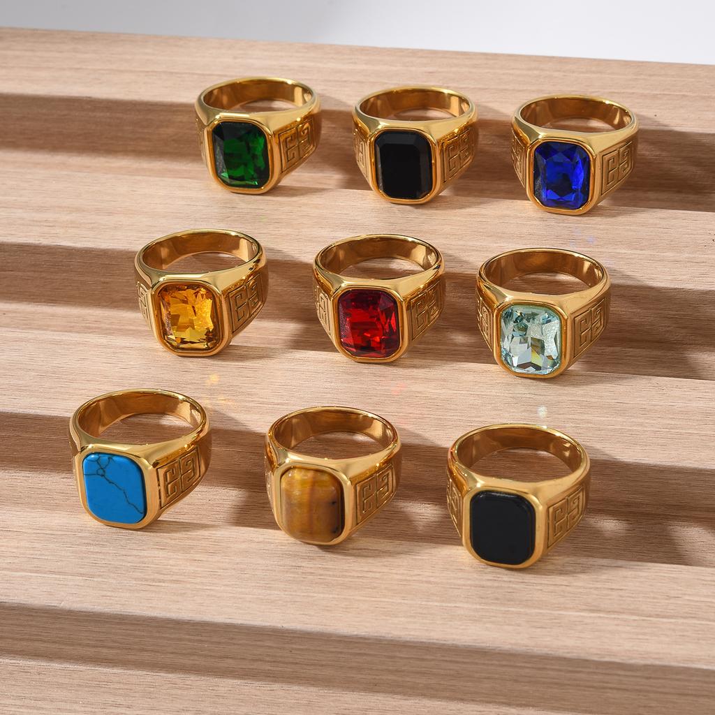 A3485 Herren/Damen Trend Hohe Qualität 316L Edelstahl Mehrfarbig Zirkon Stil Onyx Goldene Ringe Schmuck