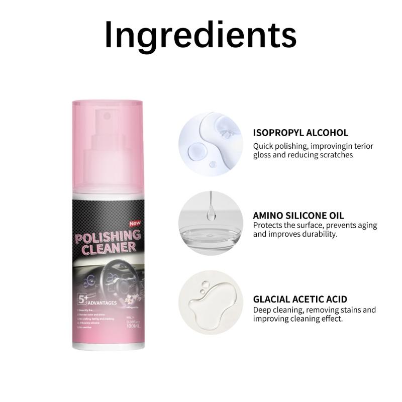 100ml Interior Polish Detailer Dashboard Polishing Cleaner Multipurpose Car Cleaner with Sponge & Wipe Detailing Cleaner