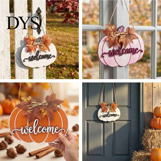 Forniture per Festa del Ringraziamento Segno di Benvenuto in Legno a Forma di Zucca per Porta d'Ingresso, Ciondolo Appeso Rustico del Raccolto Autunnale con Decorazione Murale Autunnale in Stile Fattoria 3D Goffrato