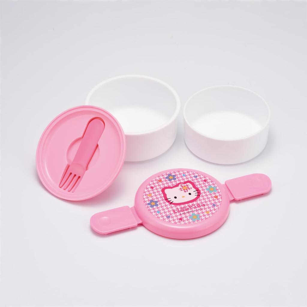 Skater Bento Round Rice Ball Case with Made in Sanrio Hello Kitty Kaohana Box, Antibacterial, Two-Tier, Fork, 500ml, Japan, Microwaveable, (ONWR1AG-A)