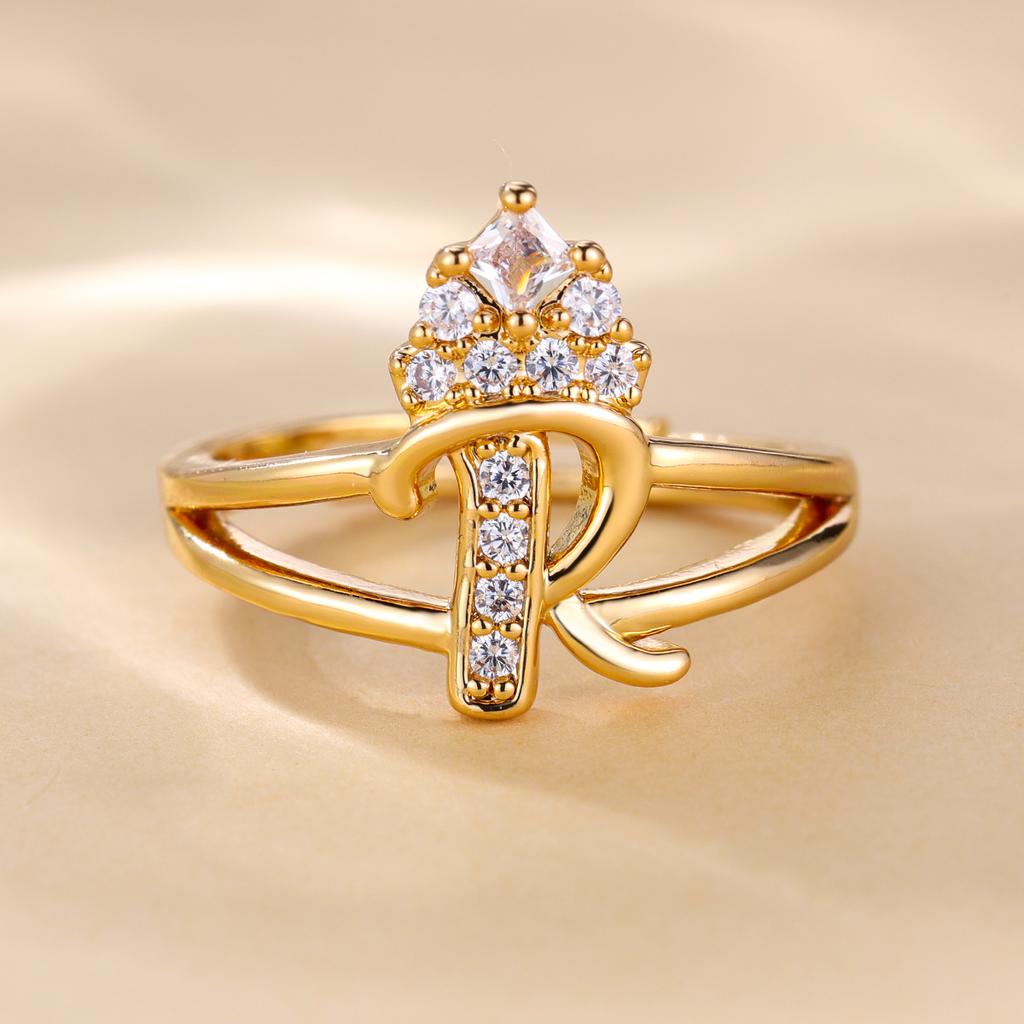 Bague de princesse en Zircon, couleur dorée, 26 lettres anglaises, anneau d'ouverture réglable, bijoux de mariage, cadeau de saint valentin, 1 pièce