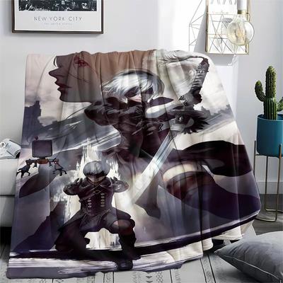1Pc Yorha 2b Print Flannel Blanket, High Quality Comfortable for All Seasons, Home Decor, Warmth and Comfort, Perfect for Christmas Gifts