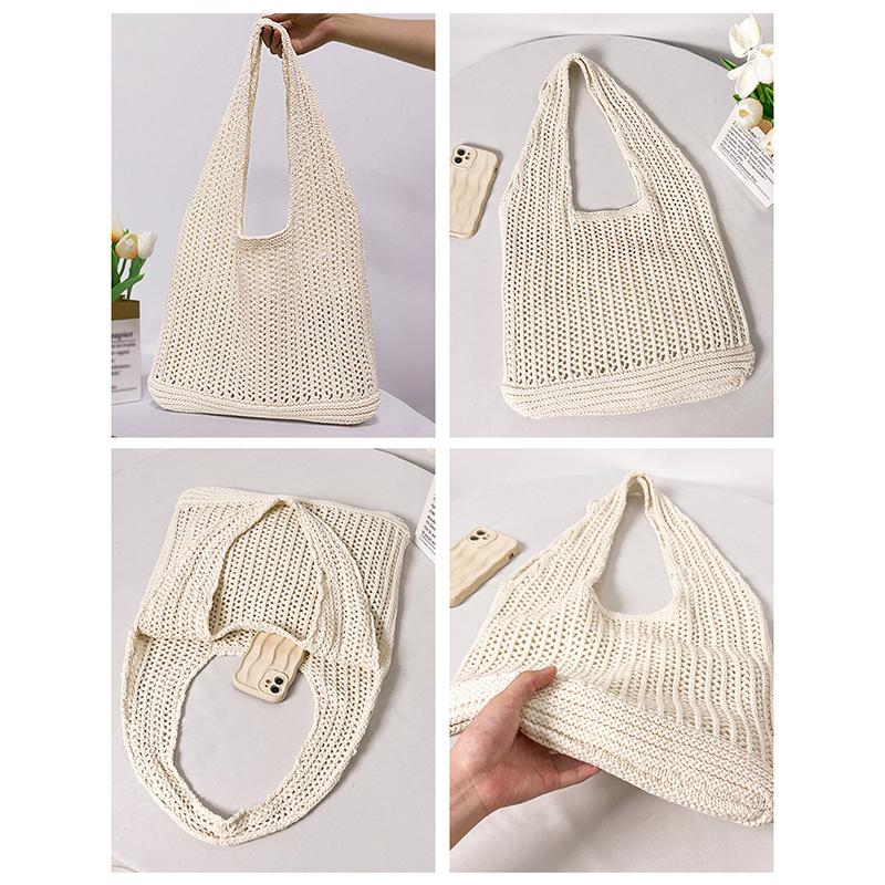 Lässige Hohlmuster Strick-Schultertasche Große Kapazität Mehrfarbig Leichte Taschen Gestrickte Polyester Lässige Tragetasche Urlaub