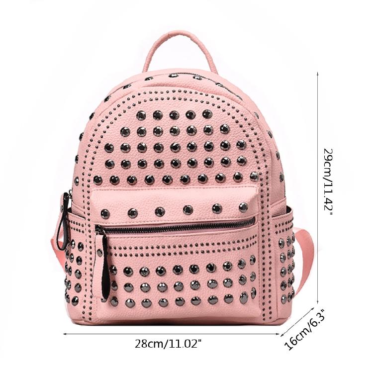 Retro Leather Backpack All-match Satchel Rivet Studded School Bag for Shopping