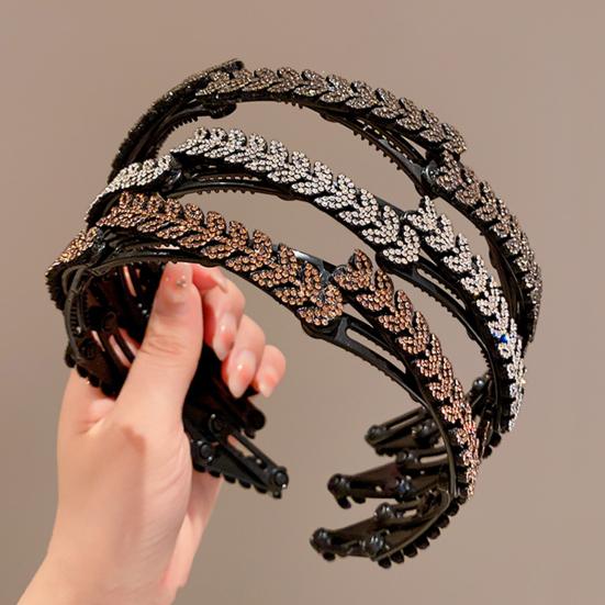 3/4Pcs Retractable Pocket Headbands Non-Slip Portable Telescopic Hair Hoops Rhinestones Wheat Decor Foldable