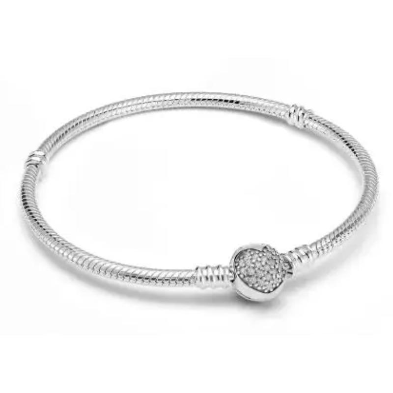 

Оригінальний браслет Me зі срібла 925 проби Жіночі прикраси Тонкий круглий плаский намистина-шарм Розкішний браслет Fit Me Намистина 19cm
