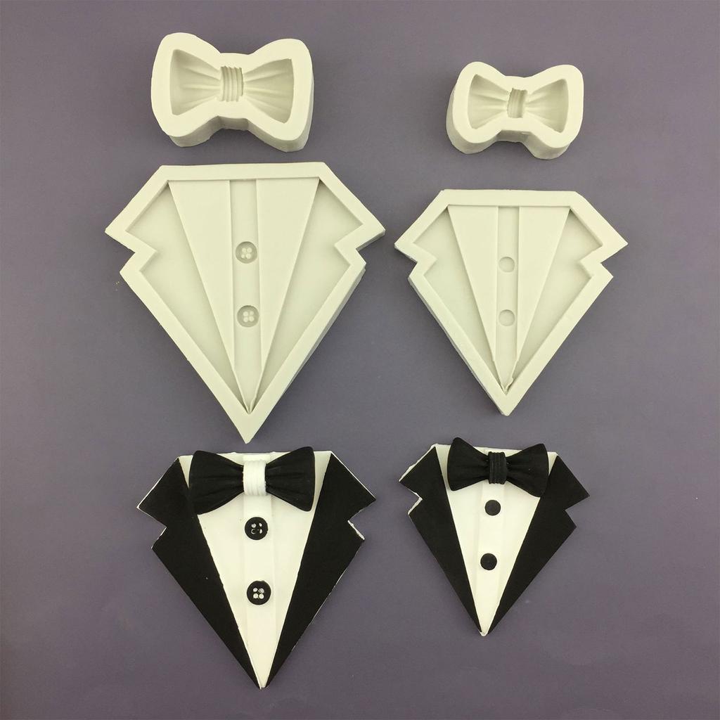 3D Suit Shirt Bow Silicone Rubber Flexible Food Safe Mold Clay Resin Ceramics Candy Fondant Candy Chocolate Soap Mould