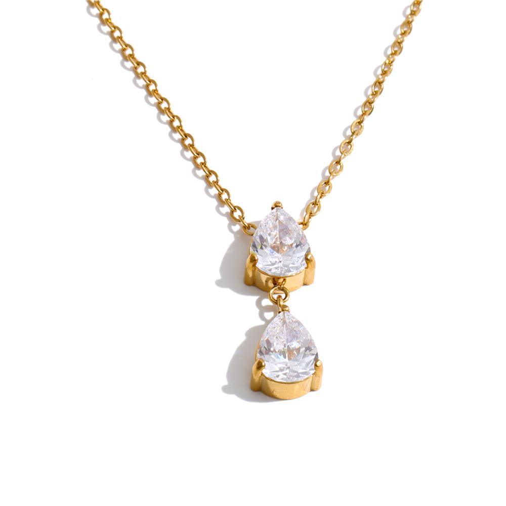 

Yhpup Stainless Steel Cubic Zirconia Teardrop Drop Pendant Necklace 16K Gold Color PVD Plated Delicate Shiny Daily Chic Jewelry