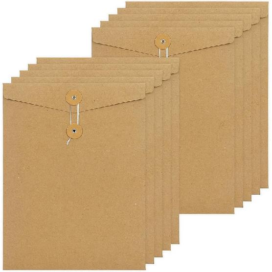 NatureTouch 10PCS A4 Envelopes Kraft Paper Folders,Kraft Paper File Folders Project Pockets Document Wallet Bag with String,Letter Size, Kraft File