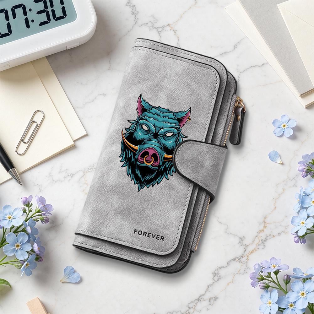 Cool Wild Boar Pattern Long Wallet Fashion Multi Slot Portable Forever Purse