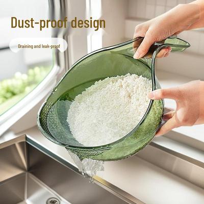 Colador de Plástico Transparente para Lavar Arroz con Asa - Recipiente Multifuncional para Arroz y Verduras