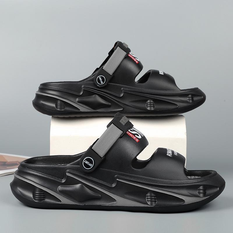 

Мужские тапочки летняя обувь нескользящая толстая подошва ощущение ходьбы по говну уличные пляжные спортивные для вождения двойного назначения дышащие сандалии мужские 45 черный серый