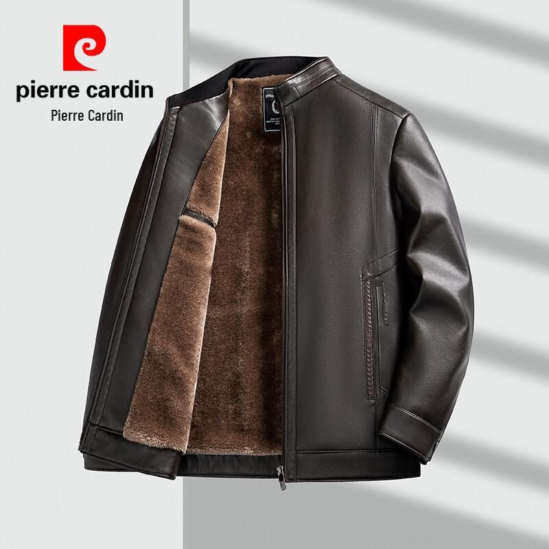 Pierre Cardin 2025 Męska Skórzana Kurtka z Kołnierzem Stojącym - Casualowa, Wszechstronna, Ciepła, z Podszewką z Weluru dla Mężczyzn w Średnim Wieku