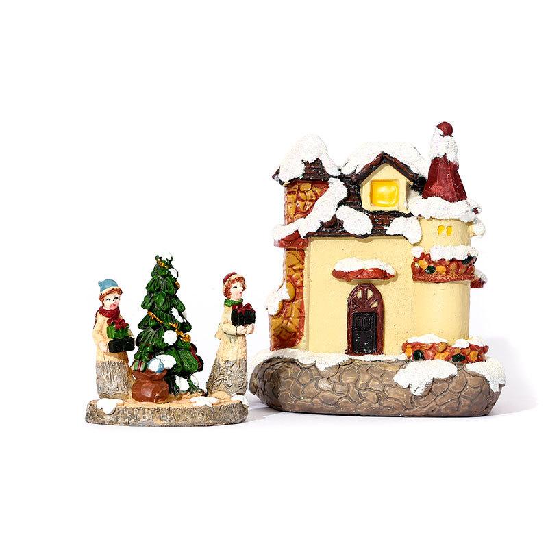 Jul Resin Lysende Lite Hus Borddekorasjon Julegave Dukkedekorasjon